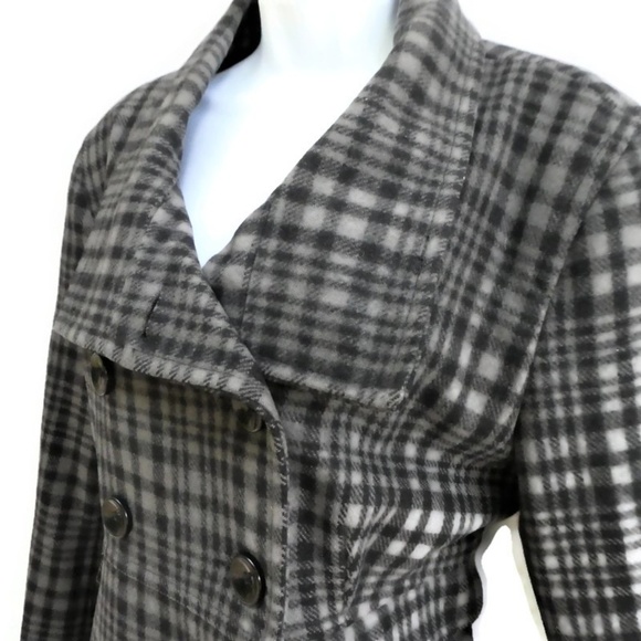 WooL Old Navy Peacoat Plaid Double Breasted PoCKeTS WooL Blend Grey Lined Retro - Picture 4 of 6